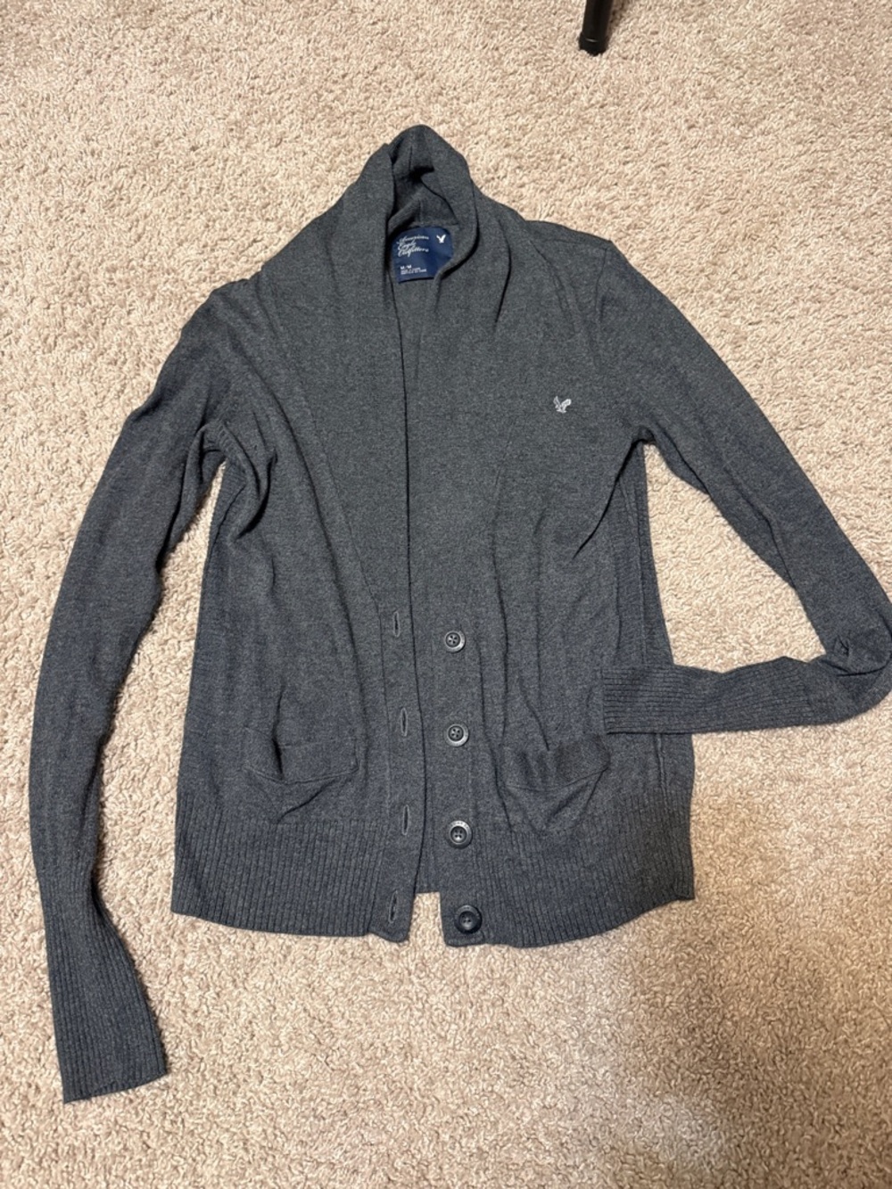 American Eagle Outfitters Dark Gray Shawl-Collar Cardigan